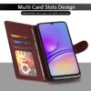 Pikkme Flip Cover Leather Finish | Inside TPU with Card Pockets | Wallet Stand and Shock Proof | Complete Protection Flip Case for Samsung Galaxy A05 / M05 / F05 (Brown)