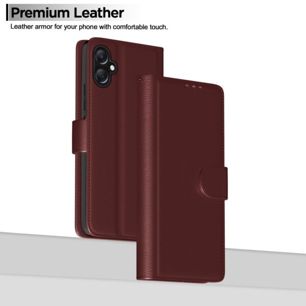 Pikkme Flip Cover Leather Finish | Inside TPU with Card Pockets | Wallet Stand and Shock Proof | Complete Protection Flip Case for Samsung Galaxy A05 / M05 / F05 (Brown)