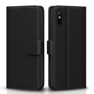 Pikkme Flip Cover Leather Finish | Inside TPU with Card Pockets | Wallet Stand and Shock Proof | Complete Protection Flip Case for Redmi 9A / 9i / 9A Sport(Black)