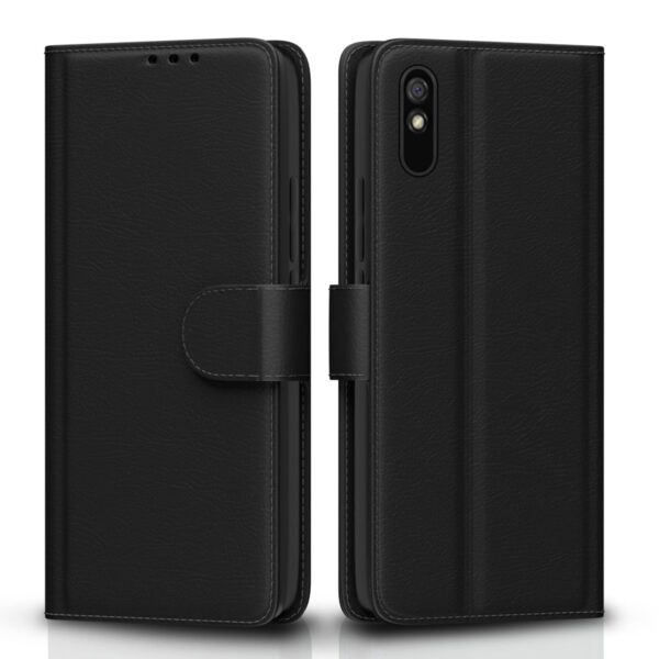 Pikkme Flip Cover Leather Finish | Inside TPU with Card Pikkme Flip Cover Leather Finish | Inside TPU with Card Pockets | Wallet Stand and Shock Proof | Complete Protection Flip Case for Redmi 9A / 9i / 9A Sport(Black)