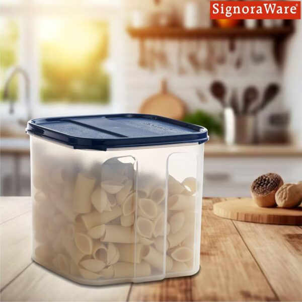 Signoraware Modular BPA Free Plastic Square Container | Dishwasher Safe | Airtight & LeakProof | Kitchen Storage | Preserve Freshness| Ideal for sugar, Rice, Atta & Grains Keeper (4.5Ltr | ModBlue)