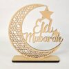 Ramadan Mubarak Wooden Moon Star Eid Decoration Table Top Islamic Home Decor 3D Hollow Moon Design