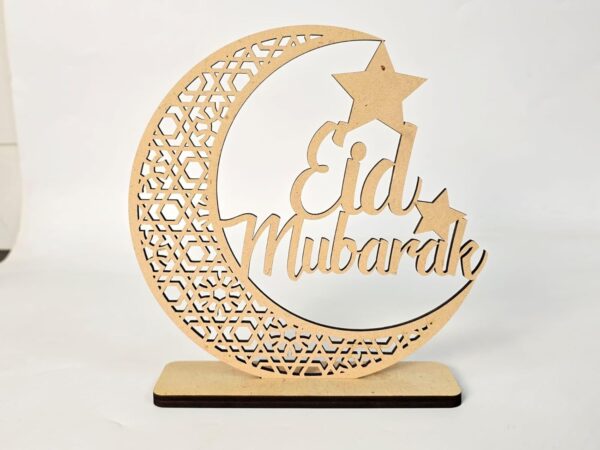 Ramadan Mubarak Wooden Moon Star Eid Decoration Table Top Islamic Home Decor 3D Hollow Moon Design