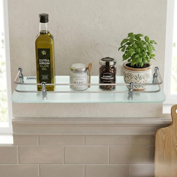 Evolite® Premium Tempered Glass Corner and Rectangle Shelf for |Bathroom | Living Room | Bedroom | Kitchen Shelves Racks & wall Mount All Accessories (ETGS-C5x18 Pack of 1)