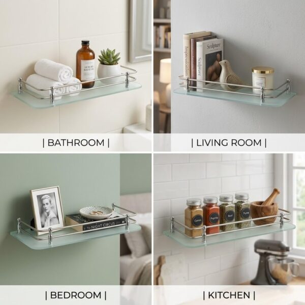 Evolite® Premium Tempered Glass Corner and Rectangle Shelf for |Bathroom | Living Room | Bedroom | Kitchen Shelves Racks & wall Mount All Accessories (ETGS-C5x18 Pack of 1)
