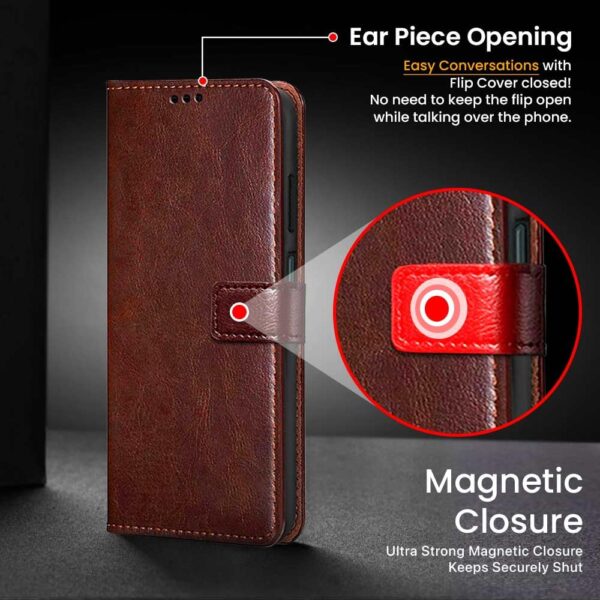 WOW IMAGINE Shock Proof Flip Cover Back Case Cover for Realme C75 | Realme C73 | Narzo 80 lite 5G | P3 Lite 5G (Flexible | Leather Finish | Card Pockets Wallet & Stand | Brown)