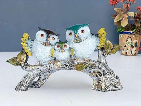 SAI TEERTH Textiles Owl Family Sitting on Tree Decorative Bird Showpieces Statue for Home Decor Living Room Bedroom Wall Shelf Table Top Garden Decoration Items -5