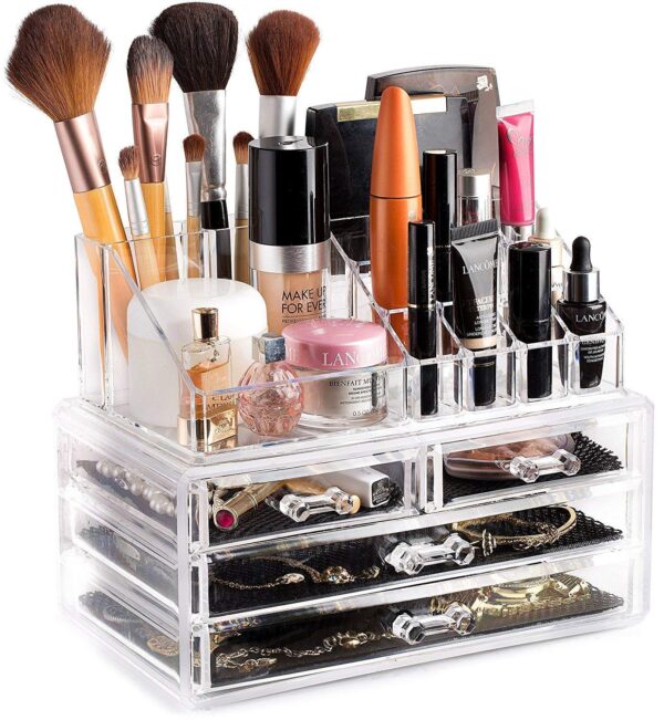 Cosmetic Storage Organizer Easily Organize Your Cosmetics, Jewelry and Hair Accessories. Looks Elegant Sitting on Your Vanity, Bathroom Counter or Dresser. Clear Design for Easy Visibility.