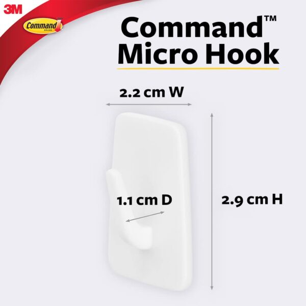 1775418779_3M-Command-Micro-Wall-Hooks-Holds-225gms-No-paint-Damage-Holds-Strongly-Reusable-Adhesive-hooks-for-wall-Multi-surface-White-3-hooks-4-strips.jpg 3M Command Micro Wall Hooks, Holds 225gms, No paint Damage, Holds Strongly, Reusable, Adhesive hooks for wall, Multi-surface (White, 3 hooks, 4 strips)
