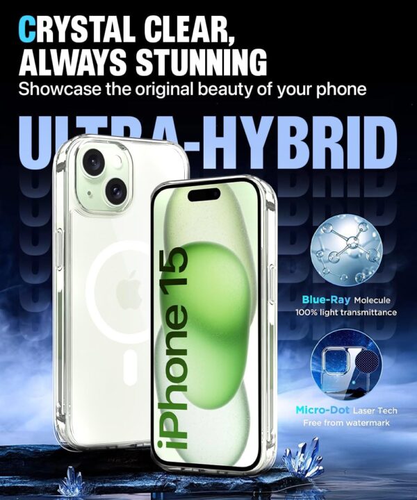 WOW IMAGINE Ultra-Hybrid Back Case Cover for iPhone 15 Compatible with MagSafe | Sleek Hard Crystal Clear Back | Drop & Camera Protection | Shockproof Mobile Case For iPhone 15 (PC & TPU, Transparent)