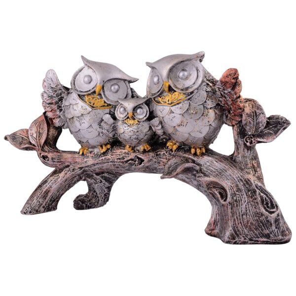 Owl Family Sitting on Tree Decorative Bird Showpieces Statue for Home Decor Living Room Bedroom Wall Shelf Table Top Garden Decoration Items -1