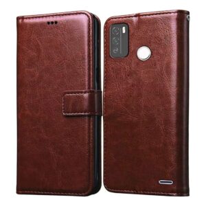 Amazon Brand - Solimo Flip Leather Mobile Cover (Soft, Flexible & Kickstand Back case) Compatible for Micromax in 1b (Brown)