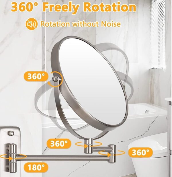 USF 8 Inch Makeup & Shaving Mirror for Bathroom | 5X Magnifying Double Sided Mirror | Adjustable Wall Mounted Bracket | Round Frame Design | Silver Finish | 3 Years Warranty