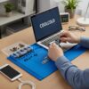 COOLCOLD Silicone Soldering Mat Heat Resistant up to 932°F – Large 17.8 x 11.8 inch Magnetic Work Mat for Electronics Repair, Cell Phone, Laptop, Computer, Soldering Station (Blue)