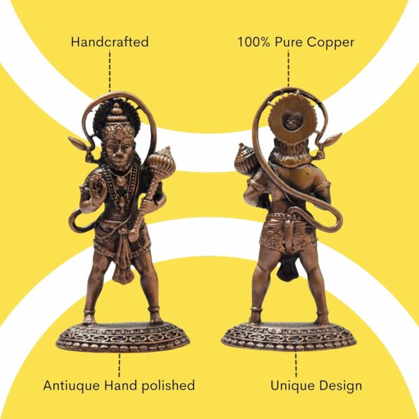 2.75-Inch Handmade Copper Hanuman Idol with Patina Antique Finish