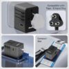 Destinio Universal Travel Adapter - 6-in-1 Fast Charging International Charger with PD, Type C & 3 USB Ports - All-in-One for US, UK, Europe (45W- Type C- (6 in 1 - Grey)