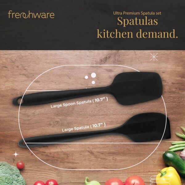 Frenchware Non-Stick Premium Silicone Spatula (Large Spatula & Large Spoon, Black) for Cooking, Baking & Mixing, Seamless Design