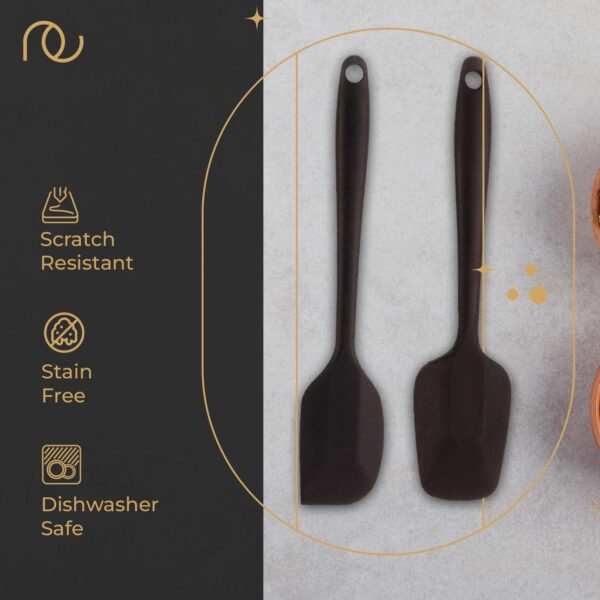 Frenchware Non-Stick Premium Silicone Spatula (Large Spatula & Large Spoon, Black) for Cooking, Baking & Mixing, Seamless Design
