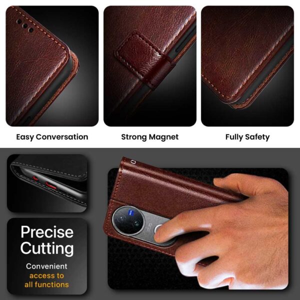 WOW IMAGINE Flip Cover Back Case Cover for iQOO Z10R 5G | Vivo V50 5G | V50e 5G | V50 5G Elite Edition | Vivo T4R 5G (Flexible | Leather Finish | Card Pockets Wallet & Stand | Chestnut Brown)