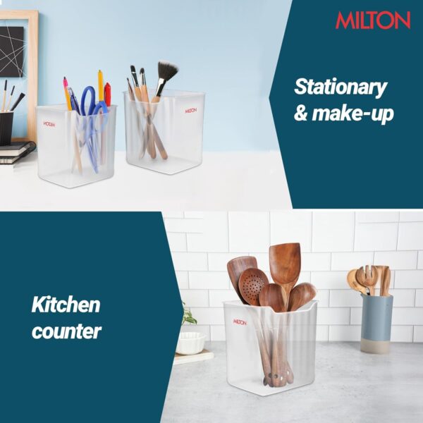 MILTON Cryo Fridge Storage Containers for Door - Set of 6, Stackable, Space-Saving Transparent Plastic Containers with Waterproof Stickers, Multipurpose Kitchen Organizer for Fruits, Vegetables & More