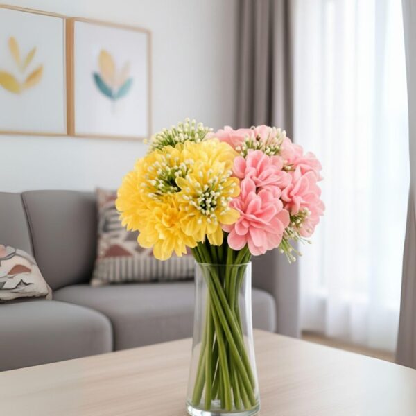 SATYAM KRAFT 2 Pcs Artificial Hydrangea Dahlia Flowers 7-Stem Faux Bunch Floral Bouquet For Home Decor Vase Pot & Living Room Bedroom Office Table Decoration Items (Vase Not Included)