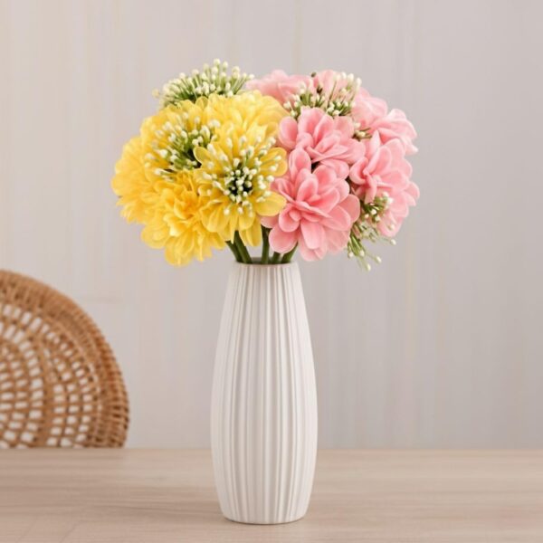 SATYAM KRAFT 2 Pcs Artificial Hydrangea Dahlia Flowers 7-Stem Faux Bunch Floral Bouquet For Home Decor Vase Pot & Living Room Bedroom Office Table Decoration Items (Vase Not Included)