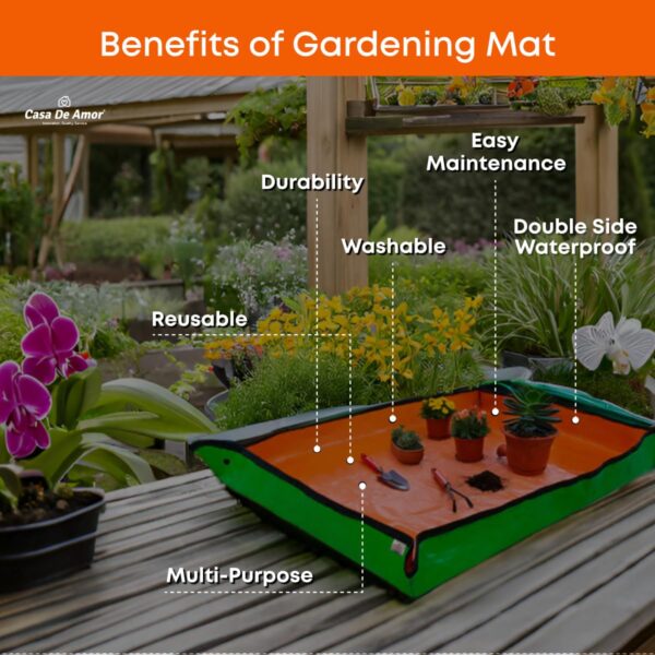 Casa De Amor Gardening Mat 75x100 cm | Waterproof & Foldable HDPE Mat with Snap Buttons | for Soil Mixing, DIY & Plant Care | Green-Orange (Pack of 1)