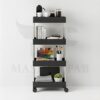 MASHUR FAB 4-Tier Rolling Storage Cart with Wheels, Black Metal Frame, Mobile Utility Organizer
