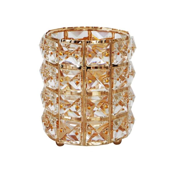 Crystal Makeup Brush Holder Organizer, Rose Gold Bling Cosmetic Storage Cup, 7.8cm Diameter x 11cm Height, for Vanity Bathroom Bedroom Office Desk