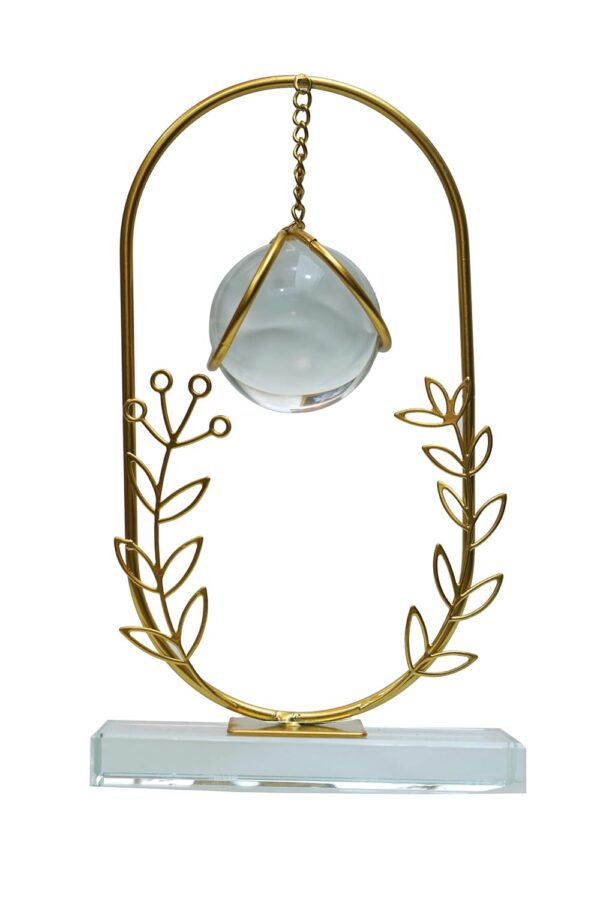 Crystal Ball Ornament, Clear Ball with Gold Metal Stand, Modern Simple Abstract Style Firm Frame Fortune Teller with Stand for TV Cabinet (SMH - 6)