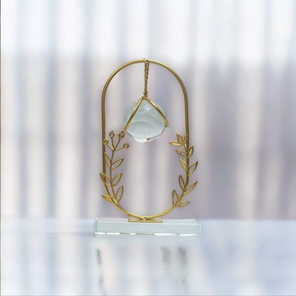 Crystal Ball Ornament, Clear Ball with Gold Metal Stand, Modern Simple Abstract Style Firm Frame Fortune Teller with Stand for TV Cabinet (SMH - 6)