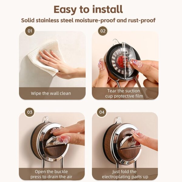 Suction Cup Toilet Paper Holder with Shelf in Bathroom | Towel & Bottle Rack for Bathroom | Towel Hangers | Self Adhesive Suction Heavy Duty, Accessories Set for Bath | Walnut Color