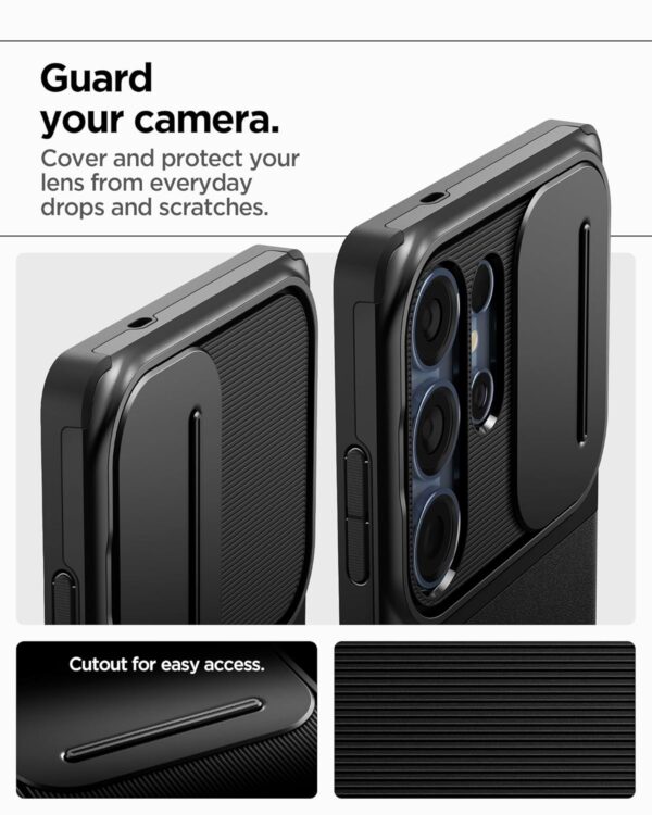 Spigen Optik Armor | Samsung Galaxy S25 Ultra Case [Camera Protection][Air Cushion Protection] Galaxy S25 Ultra Back Cover | TPU+PC - Black