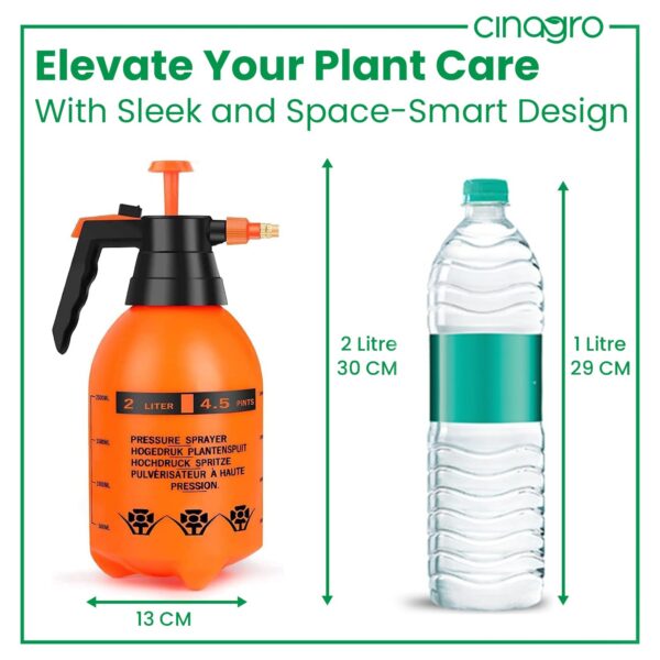 Cinagro Pressure Spray Pump (Orange 2 L), Gardening Water Pump Sprayer, Plant Water Sprayer for Home Garden, Spray Bottles for Garden Plants and Lawn, Plant Watering Can