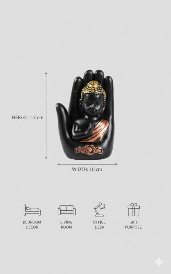 Meditating Buddha Statue in Hand Showpiece for Home Decor | Black & Gold Resin Buddha Idol for Living Room, Office, Table Decor & Gift Item (Pack of 4)
