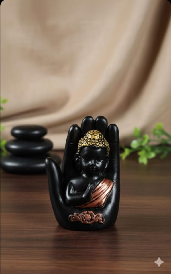 Meditating Buddha Statue in Hand Showpiece for Home Decor | Black & Gold Resin Buddha Idol for Living Room, Office, Table Decor & Gift Item (Pack of 4)