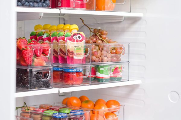INKULTURE Stackable Acrylic Fridge Organizer Sturdy Pantry And Refrigerator Storage Containers Bins With Handles | Large | Pack of 02 | For Bathroom, Kitchen Cabinet, Pantry, Home Organization