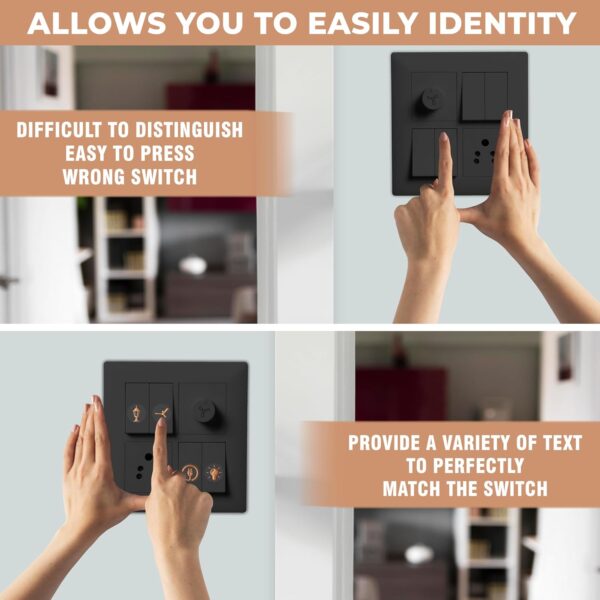 Copper Rose Gold Switch Stickers Embossed for Switch Board | Pack of 330 Stickers for Home Including Fan, Light and Many More
