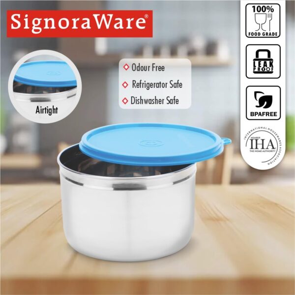1775525743_SignoraWareStore-well-Stainless-Steel-Storage-Container-Airtight-Leakproof-Easy-fit-to-bags-Keeps-food-Fresh-Odour-free-Best-for-office-Executives-Storing-Leftovers-1.1-Ltr-Blue.jpg SignoraWareStore well Stainless Steel Storage Container | Airtight & Leakproof | Easy fit to bags | Keeps food Fresh & Odour free | Best for office Executives | Storing Leftovers (1.1 Ltr | Blue)