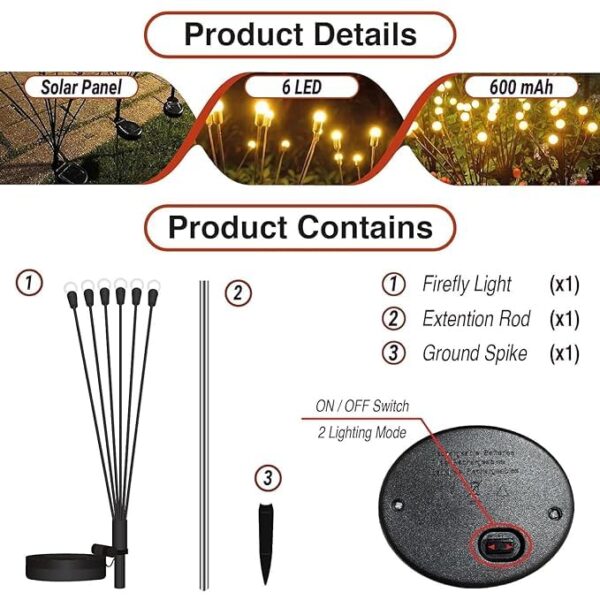 LIGHTNIING HAMMERZ Firefly Garden Lights Outdoor Solar Lights | 8 LED | Starburst Solar Garden Light, Warm Garden Light | Outdoor Decoration | Waterproof | Path Lights for Pots, Balcon, Pathway (2)