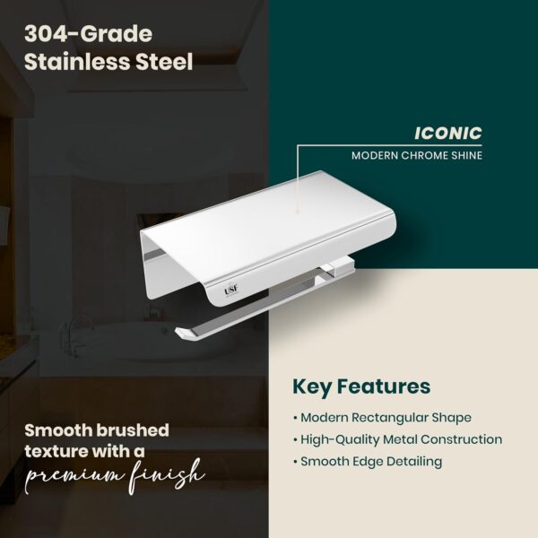 1775528133_USF-Bathroom-Toilet-Roll-Holder-304-Stainless-Steel-Build-Square-Paper-Holder-for-Wash-Area-Chrome-Finish-Strong-Long-Lasting-Design-Easy-Installation-3-Years-Warranty.jpg USF Bathroom Toilet Roll Holder | 304 Stainless Steel Build | Square Paper Holder for Wash Area | Chrome Finish | Strong & Long Lasting Design | Easy Installation | 3 Years Warranty