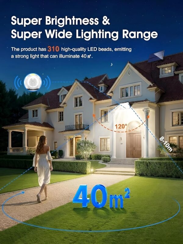 XERGY Solar LED Flood Light – 310 LED Curved Wide-Angle Outdoor Security Wall Light with Motion Sensor & Remote Control | Waterproof | 5-Meter Attached Cable for Home, Garden, Parking, Gate & Yard