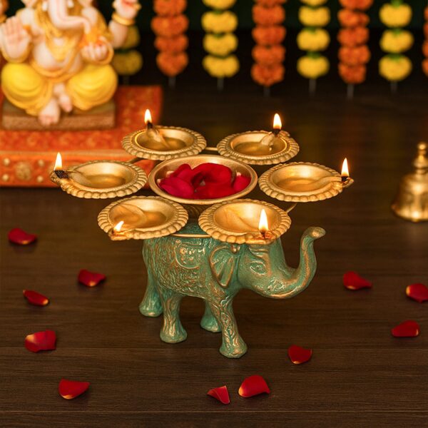 Ekhasa Elephant Tealight Candle Holder with Urli for Home Decor | Perfect Candle Holder for Diwali Decoration, Wedding Decoration | Indoor & Outdoor, Festival Decorative Candles Gift Items