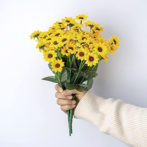 CURATED CART Artificial Sunflowers, 30cm Stem, Set of 2 Yellow Silk Flowers for Home, Wedding, Party Decoration, Indoor Outdoor Floral Arrangement (No Vase)