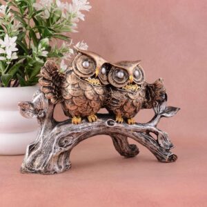 Owl Family Sitting on Tree Decorative Bird Showpieces Statue for Home Decor Living Room Bedroom Wall Shelf Table Top Garden Decoration Items -2