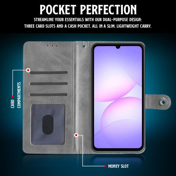 WOW IMAGINE Shockproof Flip Cover Back Case for Samsung Galaxy M17e 5G | F70e 5G | M07 | F07 | A07 | A07 5G (Designer Button Flip Case | Inbuilt Wallet Pockets & Stand | Leather Finish | Haze Black)