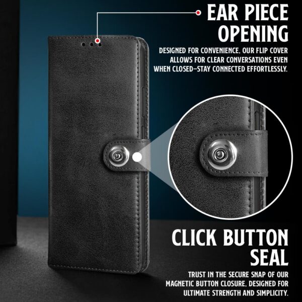 WOW IMAGINE Shockproof Flip Cover Back Case for Samsung Galaxy M17e 5G | F70e 5G | M07 | F07 | A07 | A07 5G (Designer Button Flip Case | Inbuilt Wallet Pockets & Stand | Leather Finish | Haze Black)