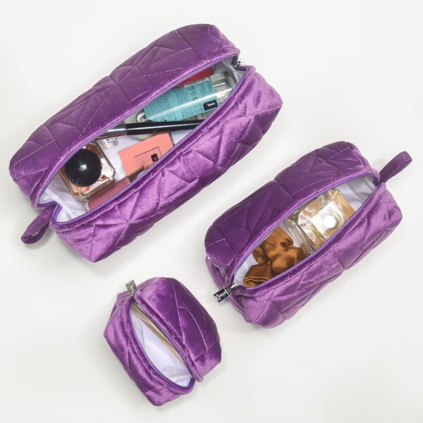 Nestasia Makeup Pouch, Organizer, Kit - Purple | Perfect for Makeup Brush Set, Toiletry Kit, Lipsticks, Foundation, Bathroom Accessories | Quilted Pouch for Girls of Different Sizes (Set of 3)