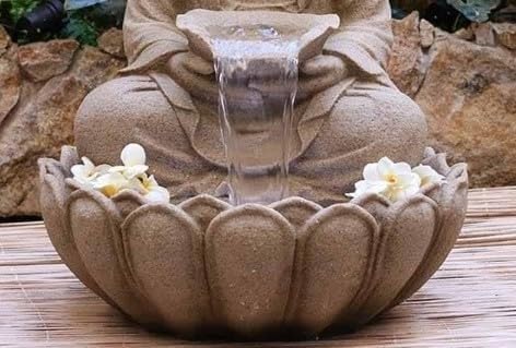 R.K Decor HUB Kamal Buddha Water Fountain Big Size|3 Feet Kamal Buddha Fountain with LED Lighting for Outdoor|Water Fountain for Home & Garden (Beige, 3 Feet),Resin