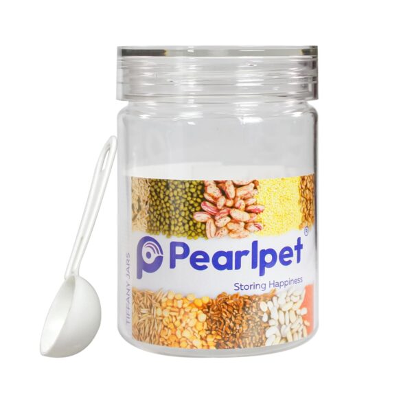 PEARLPET Tiffany Plastic Containers for Kitchen Storage | Plastic Container Set with Spoon | BPA-Free, Stackable Jars | Transparent, 300 ML (Set of 6)